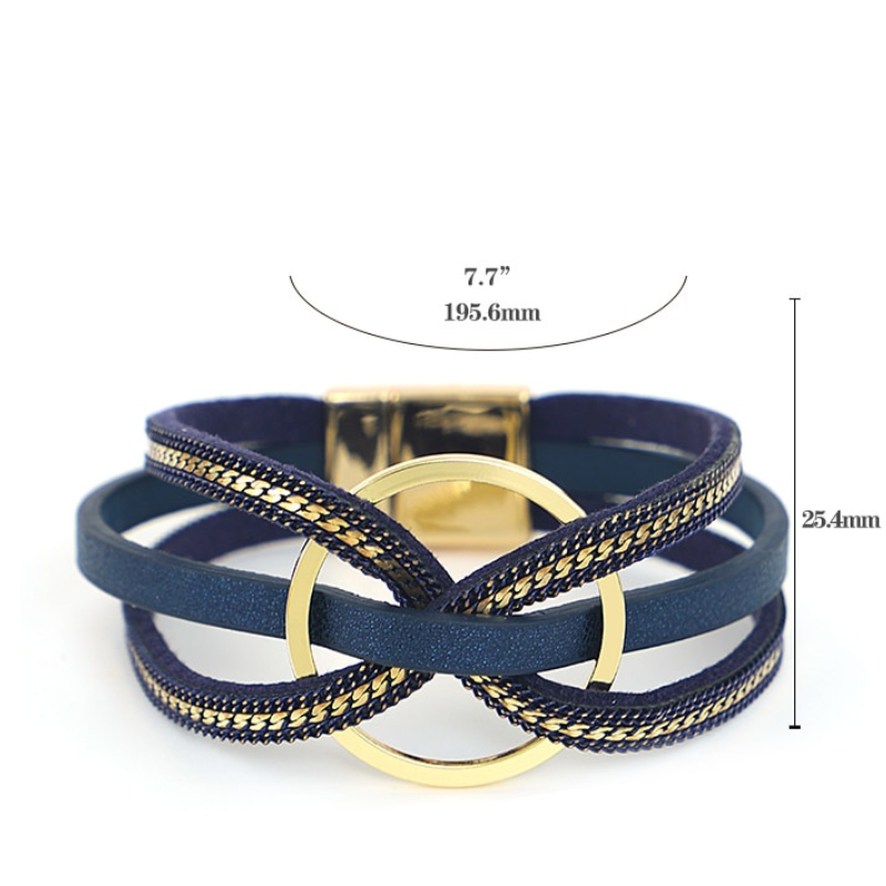 bracelets en cuir couleur bleu avec les mesures croix torsadée cercle doré nœud papillon bijoux de charme fait à la main Summer Chic accessoires féminins tendance estivale bracelets multicouches collection Summer chic de la boutique Petites Aventures