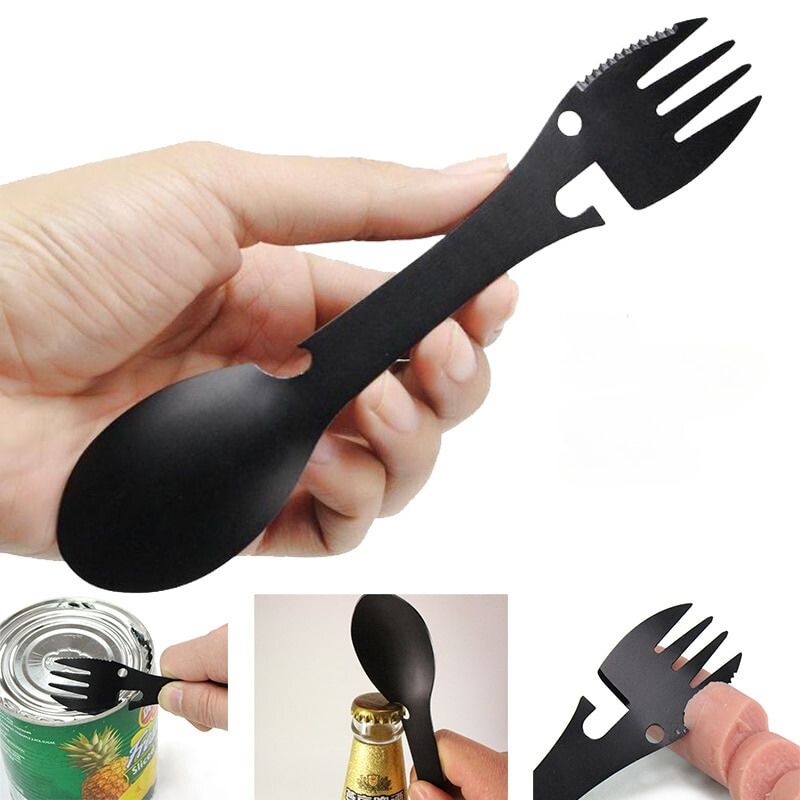 CUITOCHETTE 6-en-1 - Cuillère, fourchette, couteau, ouvre-bouteille et ouvre-boîte en un seul outil.