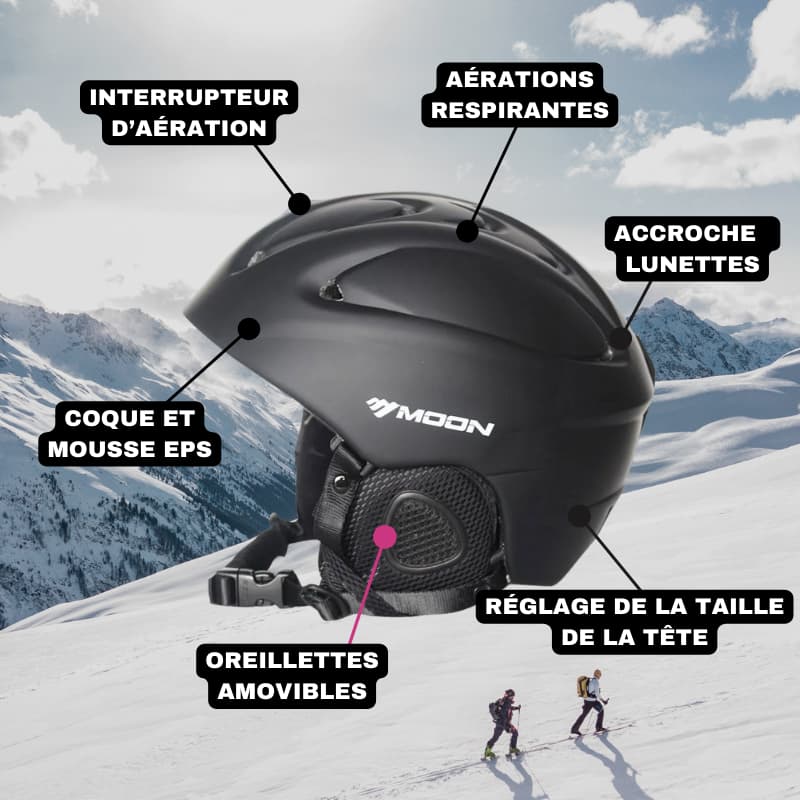 Casque de ski noir MAT pour adulte, idéal pour les sports d'hiver et loisirs de plein air, accompagné de lunettes et masque