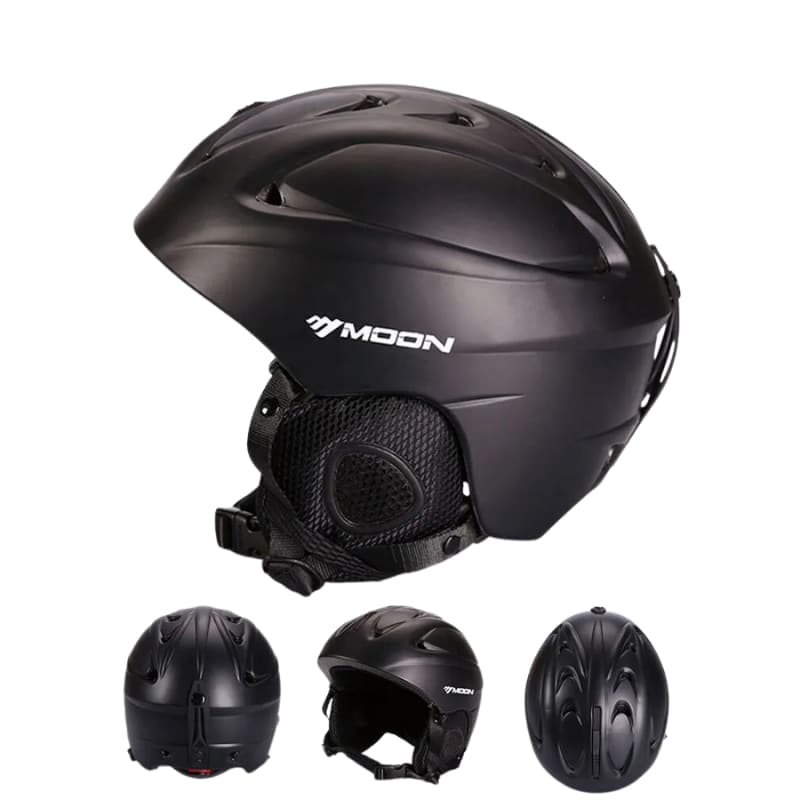 Casque de ski noir MAT pour adulte, idéal pour les sports d'hiver et loisirs de plein air, accompagné de lunettes et masque