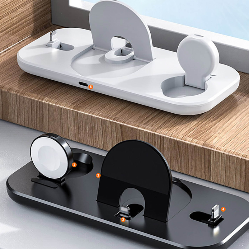 Station de charge rapide pliable sans fil 3 en 1, idéale pour charger simultanément votre iPhone, votre Apple Watch et vos AirPods collection Gadgets & techno de la boutique Petites Aventures couleur Noir & Blanc