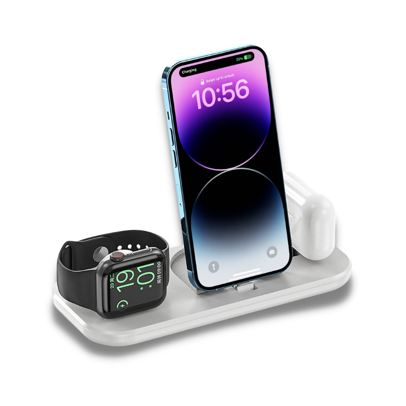Station de charge rapide pliable sans fil 3 en 1, idéale pour charger simultanément votre iPhone, votre Apple Watch et vos AirPods collection Gadgets & techno de la boutique Petites Aventures couleur Blanc