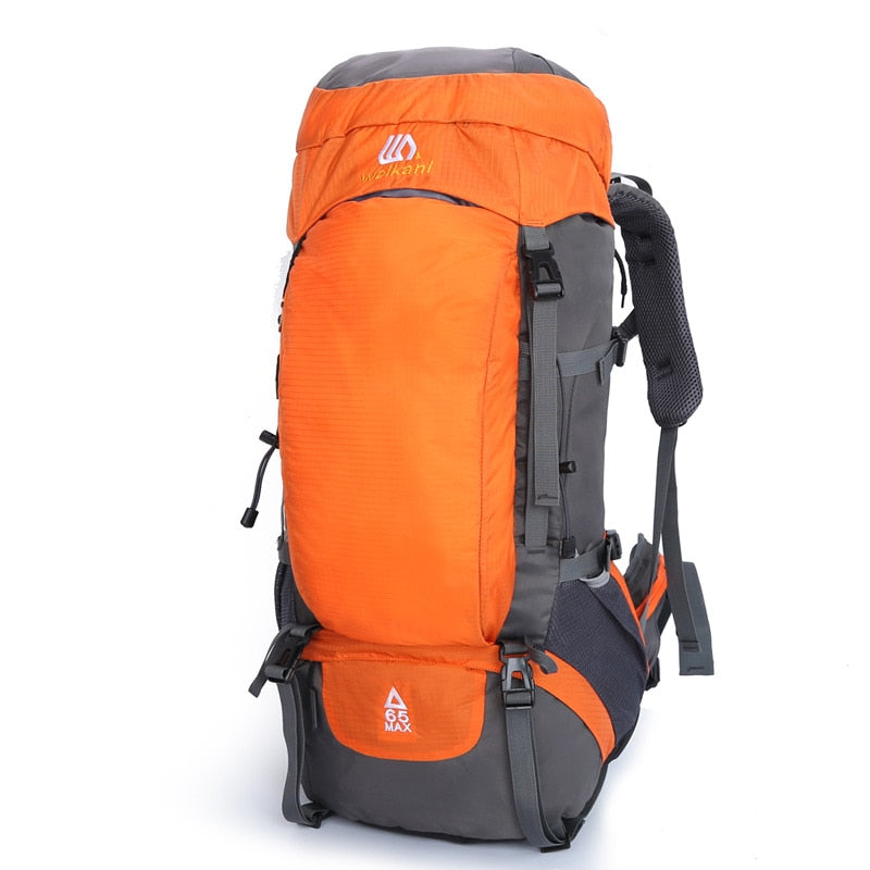 Sac à dos de randonnée 65L en nylon imperméable avec sangles ajustables, idéal pour le camping, l'escalade et le trekking