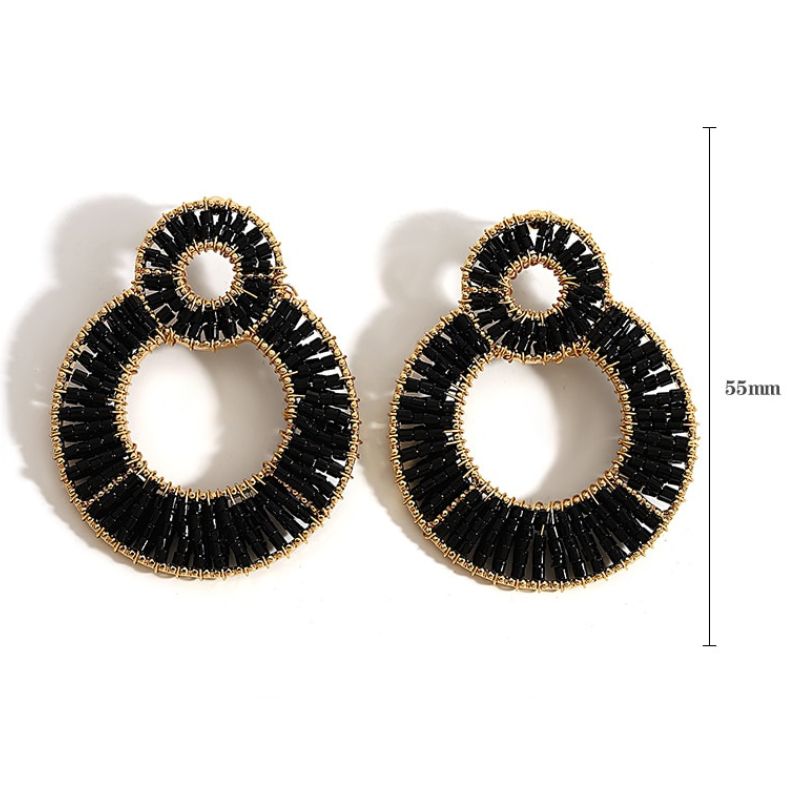 Image de Boucles d'Oreilles en Perles de Cristal Colorées à la Mode, bijoux féminins faits à la main - Collection Petites Aventures couleur noir