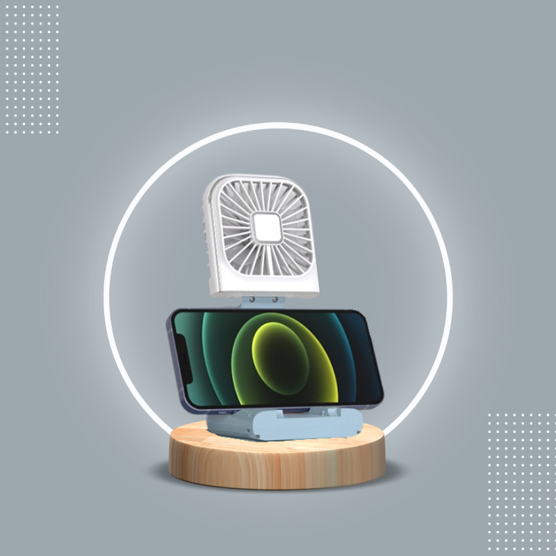 Mini ventilateur de poche 2 en 1 portable et rechargeable par USB, parfait pour apporter une brise rafraîchissante lors des longues attentes collection Confort & sécurité de la boutique petites Aventures couleur Bleu et blanc