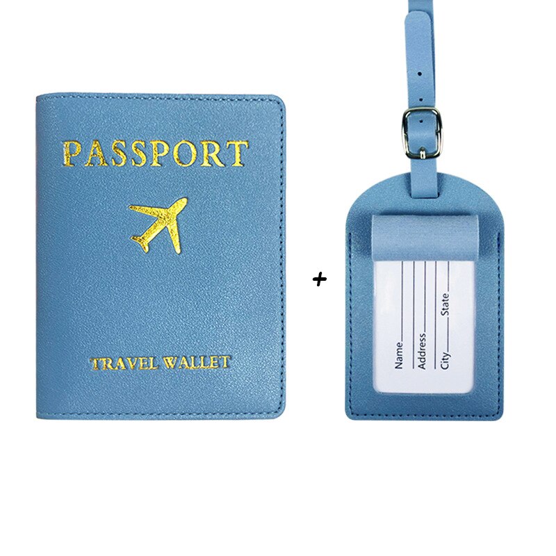 Couverture de passeport en cuir PU élégante et étiquette de bagage, idéale pour organiser et sécuriser vos documents de voyage collection Bagages & Organisation de la boutique Petites Aventures couleur bleu