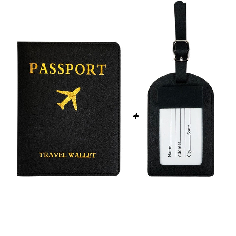 Couverture de passeport en cuir PU élégante et étiquette de bagage, idéale pour organiser et sécuriser vos documents de voyage collection Bagages & Organisation de la boutique Petites Aventures couleur bleu noir