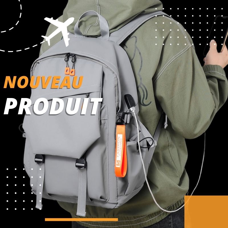Sac à dos étanche de style urbain et lifestyle pour hommes, avec compartiment pour ordinateur portable et port USB, idéal pour le voyage et le quotidien collection Bagages & Organisation de la boutique Petites Aventures couleur gris