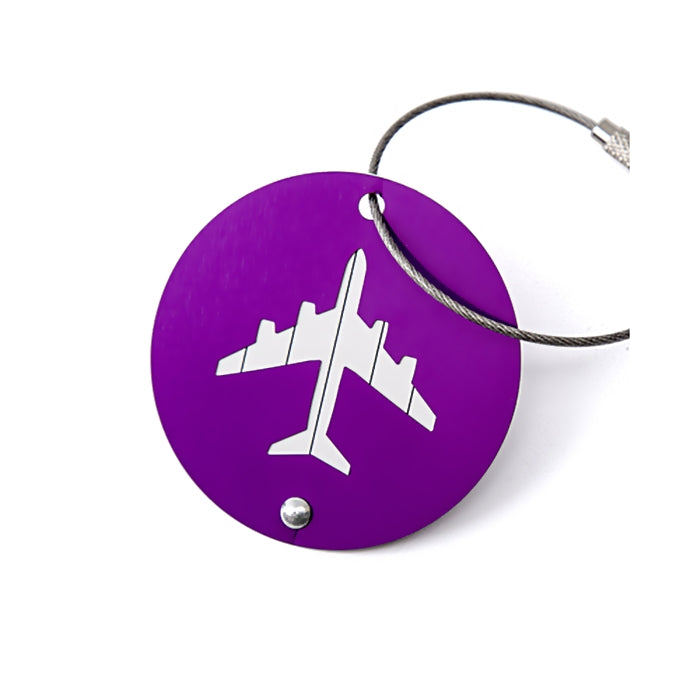 Étiquette de bagage créative en alliage d'aluminium avec note d'information remplaçable, sangle flexible et design d'avion, pour un voyage unique et sécurisé boutique Petites Aventures motif rond de couleur Violet