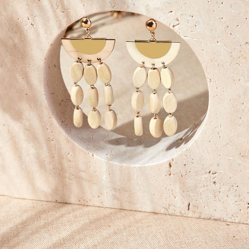Boucles d'oreilles Rotin Bois Fait main Bohème Ethnique Géométrique Bijoux pendants Respectueux de l'environnement Original collection Summer chic de la boutique Petites Aventures