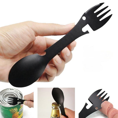 CUITOCHETTE 6-en-1 - Cuillère, fourchette, couteau, ouvre-bouteille et ouvre-boîte en un seul outil.