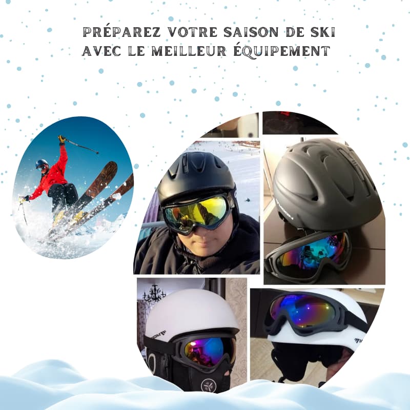 Client avec Casque Ski Femme Blanc Floral + Lunette & Masque de Protection