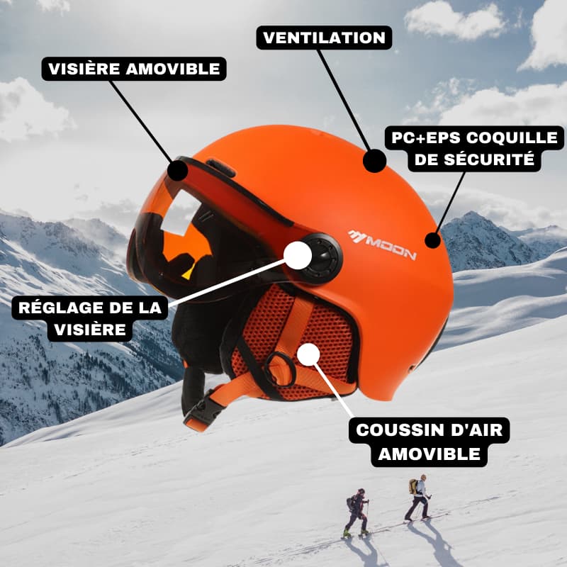 Casque de Ski Adulte Orange avec Visière Anti-UV et Anti-buée, Compatible Lunettes, Confort Thermique, Réglable, Idéal pour Ski et Snowboard