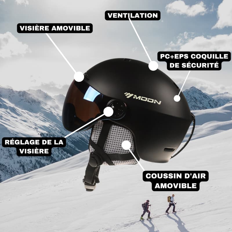 Casque de Ski Noir Adulte avec Visière Anti-UV et Anti-buée, Confort Thermique, Ajustement Personnalisable, Idéal pour Ski et Snowboard