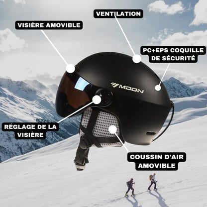 Casque de Ski Noir Adulte avec Visière Anti-UV et Anti-buée, Confort Thermique, Ajustement Personnalisable, Idéal pour Ski et Snowboard