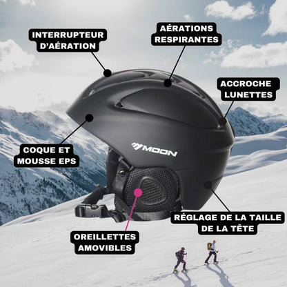 Casque de ski noir MAT pour adulte, idéal pour les sports d'hiver et loisirs de plein air, accompagné de lunettes et masque