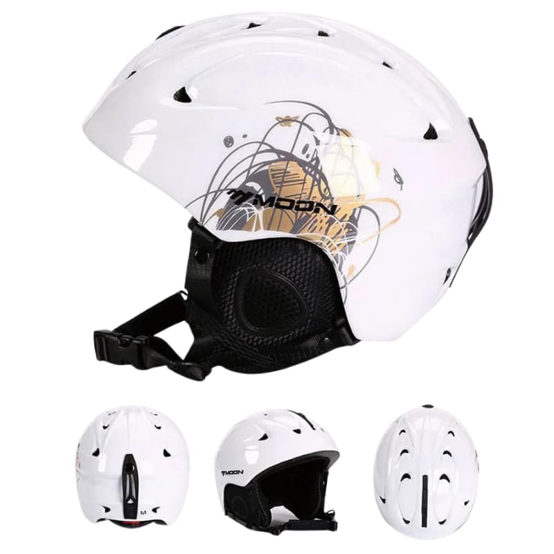 Casque de ski adulte en Blanc Street, design urbain et tendance, avec lunettes et masque pour une aventure de ski totale.
