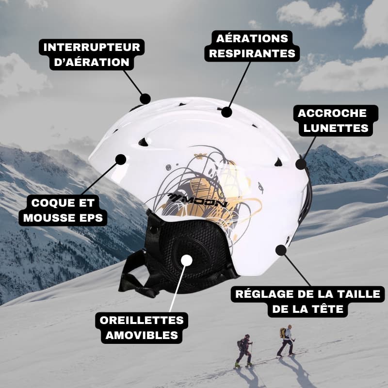 Casque de ski adulte en Blanc Street, design urbain et tendance, avec lunettes et masque pour une aventure de ski totale.