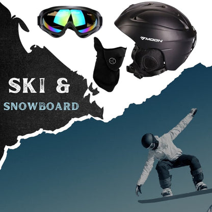 Casque de ski noir MAT pour adulte, idéal pour les sports d'hiver et loisirs de plein air, accompagné de lunettes et masqu