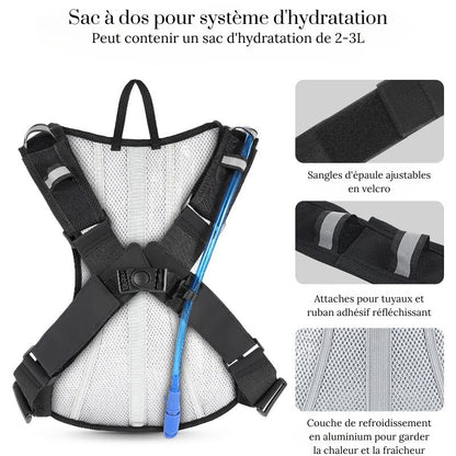 Sac à dos noir de randonnée ergonomique avec système d'hydratation intégré, idéal pour les activités en plein air et les aventures en montagne. collection Montagne & Randonnée de la boutique Petites Aventures