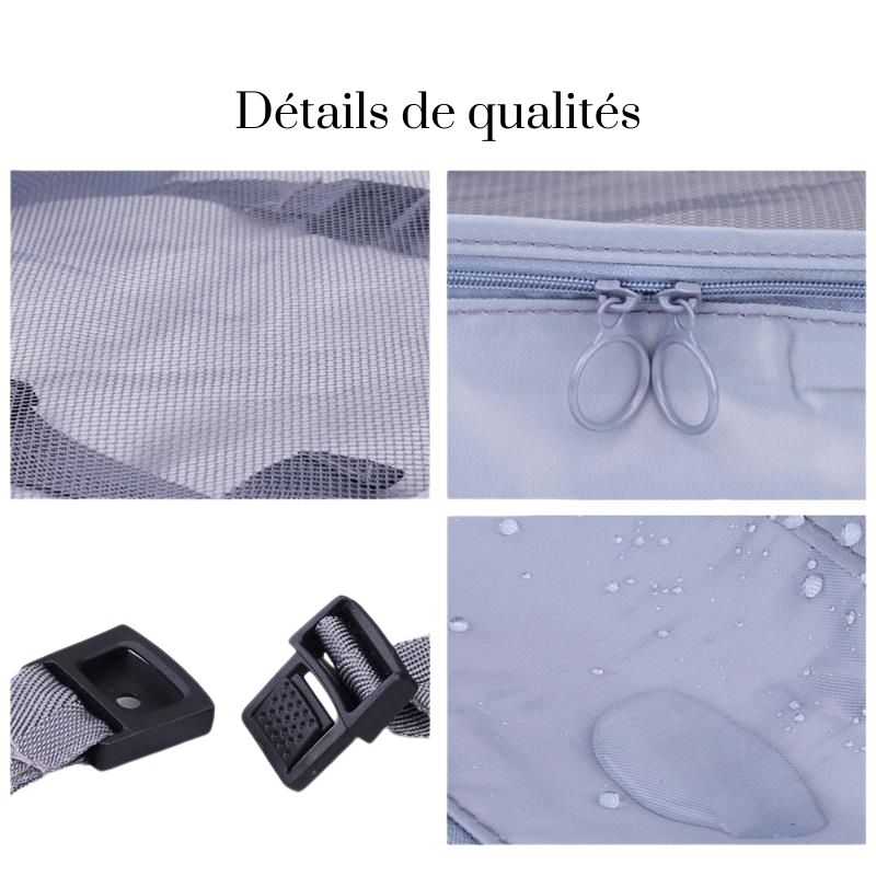 Détails de qualité de l'ensemble de 7 Sacs de Rangement de Voyage de couleur Gris disponible sur la boutique Petites Aventures