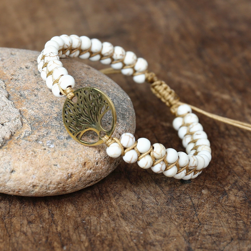 Model Arbre blanc Bracelet porte-bonheur Bijou de l'amitié Perles tressées Breloque arbre de vie Style africain Style japonais Yoga Évasion Vacances collection Summer chic de la boutique Petites Aventures