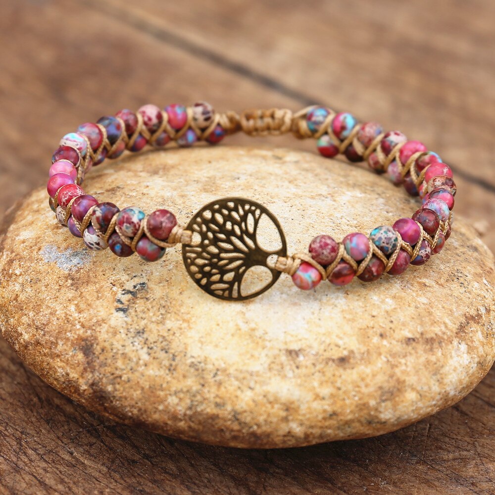 Model Arbre impérial Bracelet porte-bonheur Bijou de l'amitié Perles tressées Breloque arbre de vie Style africain Style japonais Yoga Évasion Vacances collection Summer chic de la boutique Petites Aventures