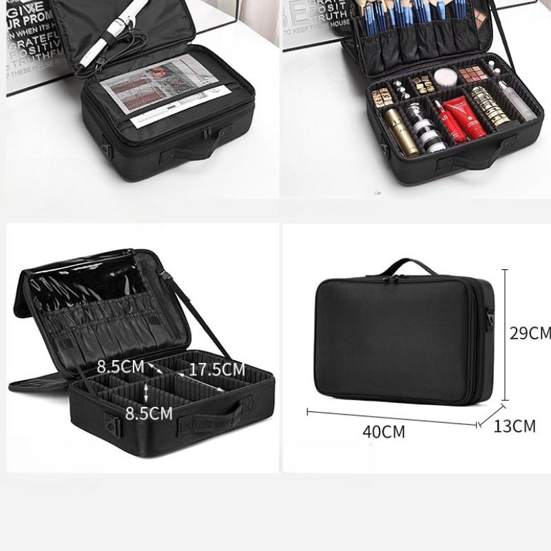 Présentation et fonctionnement de la Trousse à cosmétique de couleur noir Trousse de maquillage Accessoire de voyage Trousse de toilette Rangement de maquillage Trousse professionnelle Trousse de rangement collection bagage voyage de la boutique Petites Aventures