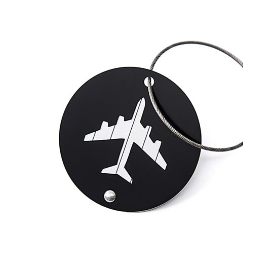 Étiquette de bagage créative en alliage d'aluminium avec note d'information remplaçable, sangle flexible et design d'avion, pour un voyage unique et sécurisé  boutique Petites Aventures motif rond de couleur Noir