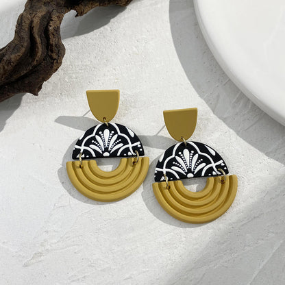 Boucles d'oreilles en acrylique colorées pour femmes avec motif graffiti floral et forme géométrique irrégulière, bijoux de cheminée fait à la main.