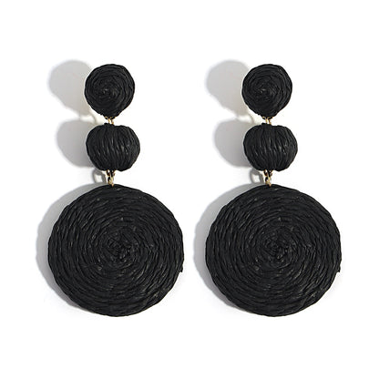 Image de Boucles d'Oreilles Boho en Raphia Noir, bijoux de plage faits à la main en rotin, pour l'été - Collection Petites Aventures