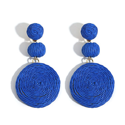 Image de Boucles d'Oreilles Boho en Raphia Bleu, bijoux de plage faits à la main en rotin, pour l'été - Collection Petites Aventures