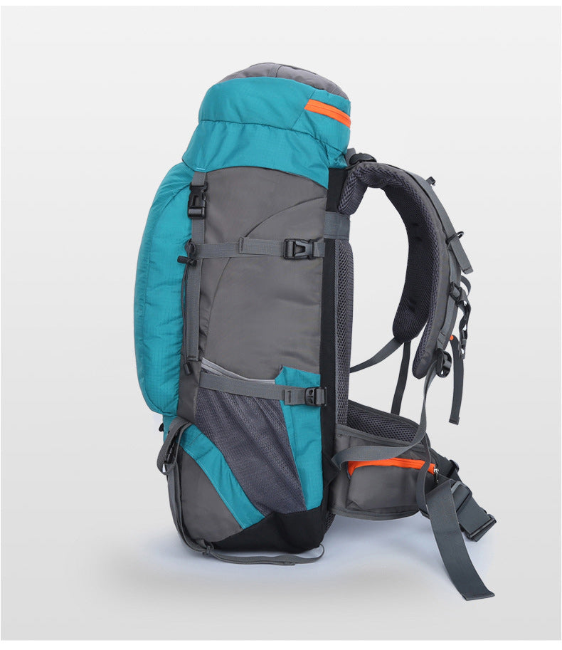 Sac à dos de randonnée 65L en nylon imperméable avec sangles ajustables, idéal pour le camping, l'escalade et le trekking