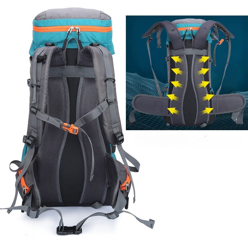 Sac à dos de randonnée 65L en nylon imperméable avec sangles ajustables, idéal pour le camping, l'escalade et le trekking