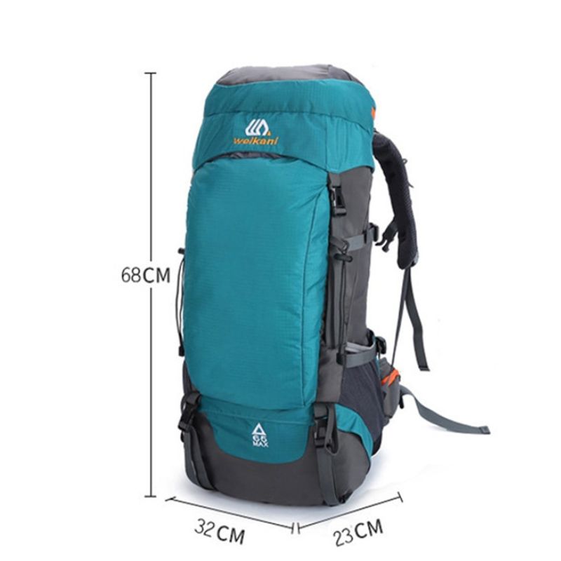 Sac à dos de randonnée 65L en nylon imperméable avec sangles ajustables, idéal pour le camping, l'escalade et le trekking