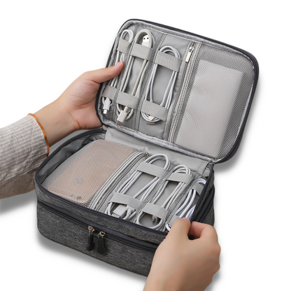Sac de voyage portable à 3 niveaux, idéal pour ranger les fils USB, la banque d'alimentation, les écouteurs et plus encore, sécurisé avec une fermeture éclair collection Bagages & Organisation de la boutique Petites Aventures couleur gris