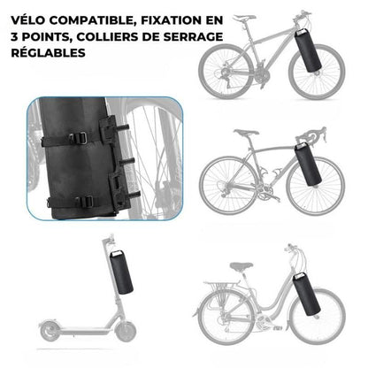 Image du Sac de Fourche de Vélo Étanche pour des balades à vélo sans souci. Accessoire de vélo, sacoche de guidon, rangement pour cyclistes, sac de cadre, équipement de cyclisme.