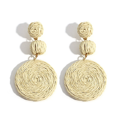 Image de Boucles d'Oreilles Boho en Raphia beige, bijoux de plage faits à la main en rotin, pour l'été - Collection Petites Aventures