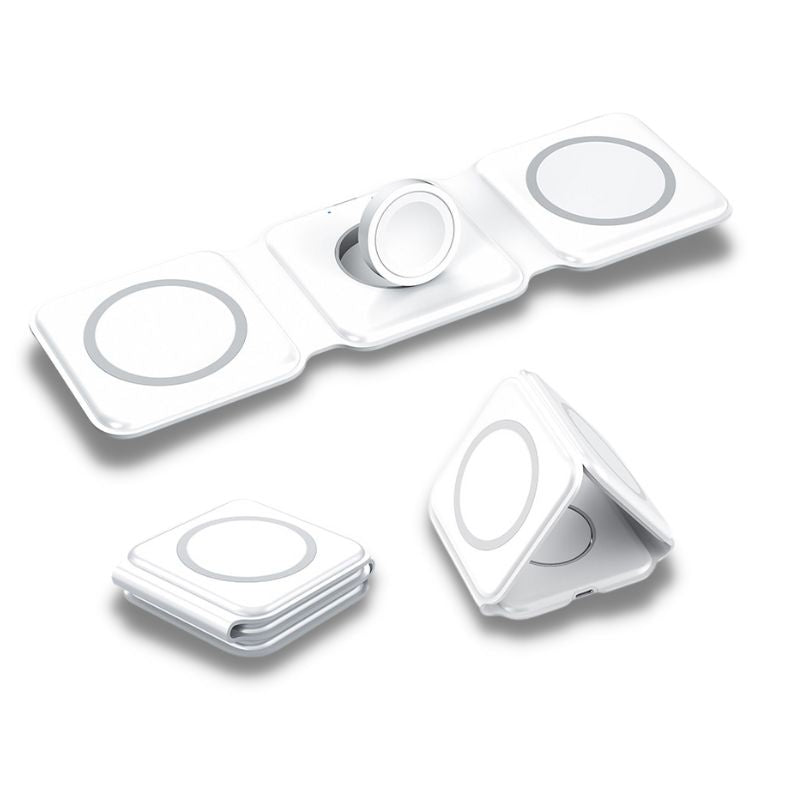 Chargeur sans fil 3 en 1, pliable et portable, pour une expérience de chargement simplifiée pour iPhone, Apple Watch et AirPods collection Gadgets & Techno de la boutique Petites Aventures