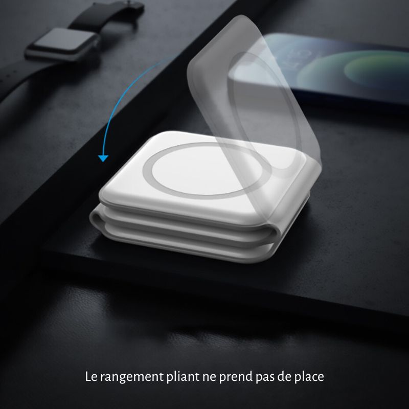 Chargeur sans fil 3 en 1, pliable et portable, pour une expérience de chargement simplifiée pour iPhone, Apple Watch et AirPods collection Gadgets & Techno de la boutique Petites Aventures