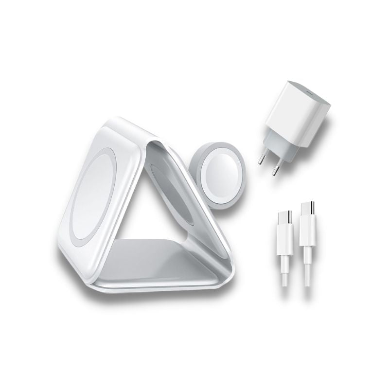 Chargeur sans fil 3 en 1, pliable et portable, pour une expérience de chargement simplifiée pour iPhone, Apple Watch et AirPods collection Gadgets & Techno de la boutique Petites Aventures