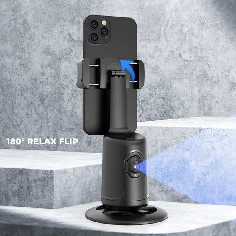 Support intelligent pour trépied de téléphone avec stabilisateur de cardan, rotation à 360° et suivi automatique du visage pour des prises de vue parfaites.