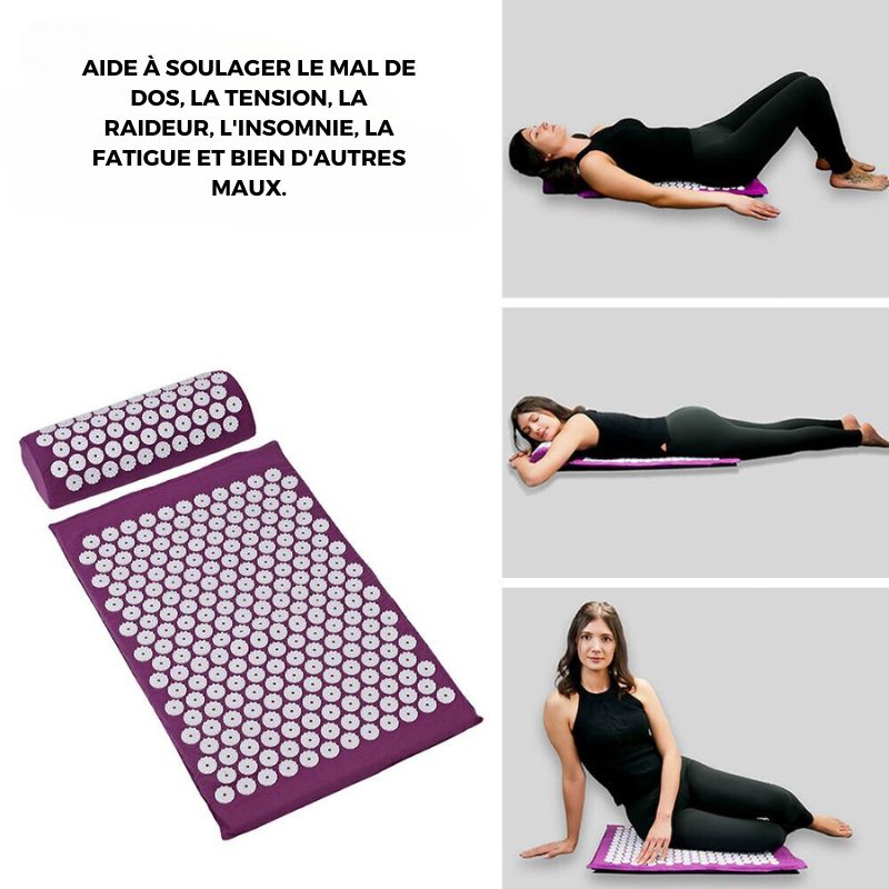 Tapis d'Acupression - Soulagement du Dos et du Cou - Oreiller d'Acupression - Relaxation Profonde - Points d'Acupression - Détente Musculaire - Qualité du Sommeil - Bien-être Personnel"