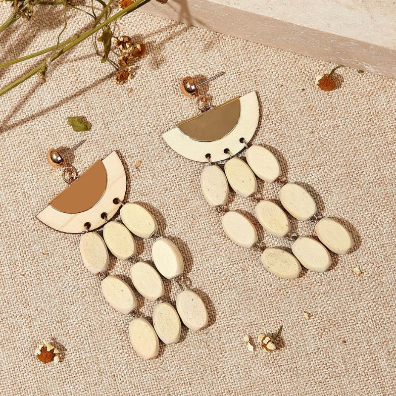 Boucles d'oreilles Rotin Bois Fait main Bohème Ethnique Géométrique Bijoux pendants Respectueux de l'environnement Original collection Summer chic de la boutique Petites Aventures