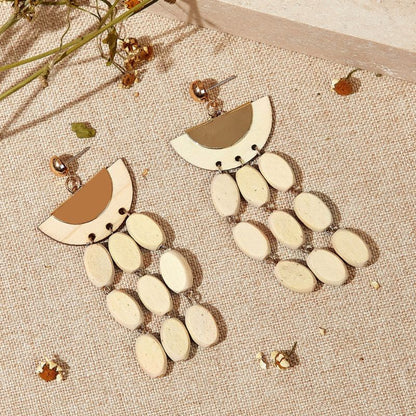 Boucles d'oreilles Rotin Bois Fait main Bohème Ethnique Géométrique Bijoux pendants Respectueux de l'environnement Original collection Summer chic de la boutique Petites Aventures