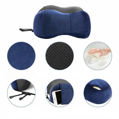 Oreiller de voyage de couleur bleu Masque de nuit pour les yeux Kit de voyage confortable Ensemble oreiller et masque Accessoires de voyage Boules Quies collection confort voyage de la boutique Petites Aventures