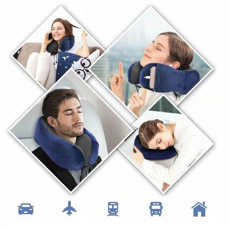 Oreiller de voyage de couleur bleu Masque de nuit pour les yeux Kit de voyage confortable Ensemble oreiller et masque Accessoires de voyage Boules Quies collection confort voyage de la boutique Petites Aventures