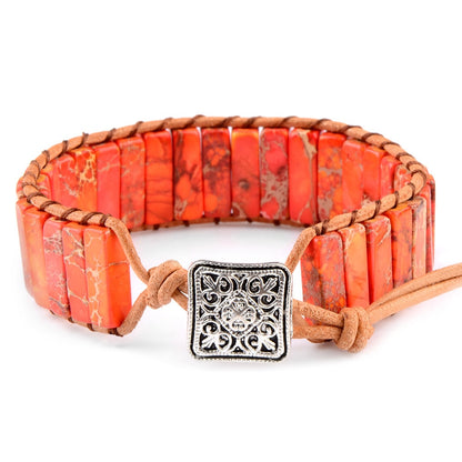 Couleur Orange Couleur Multicolore Couleur Bali Bracelet tibétain Bijoux en cuir Bracelet ajustable Bijoux multicolores Bracelet perlé Bijoux ethniques Bracelet gitane Accessoires en cuir