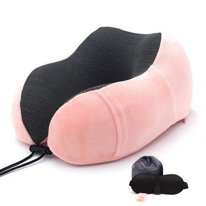 Oreiller de voyage de couleur rose Masque de nuit pour les yeux Kit de voyage confortable Ensemble oreiller et masque Accessoires de voyage Boules Quies collection confort voyage de la boutique Petites Aventures