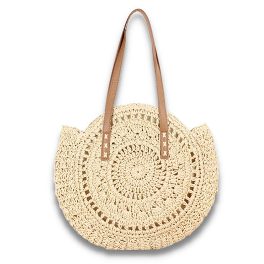 Couleur beige a rayure du sac de plage model sac en paille sac tissé à la main style bohème vacances d'été accessoire de plage fourre-tout bandoulière décontracté raphia collection Summer Chic de la boutique Petites Aventures